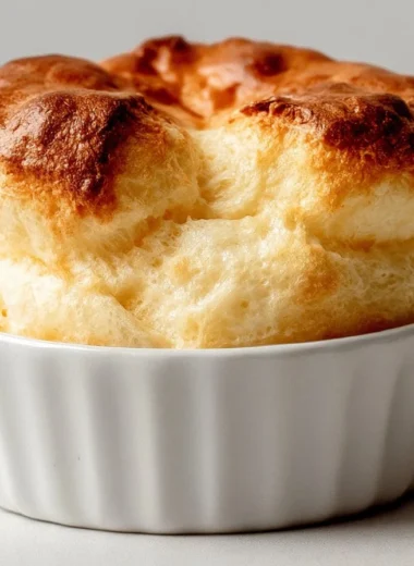 Delicious French cheese soufflé served in a ramekin