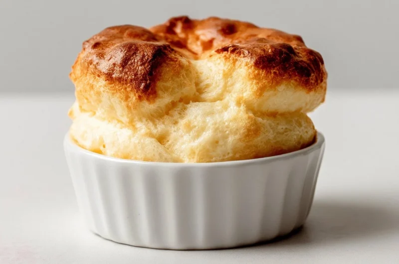 Delicious French cheese soufflé served in a ramekin
