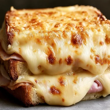 Delicious French Croque Monsieur sandwich with ham and cheese