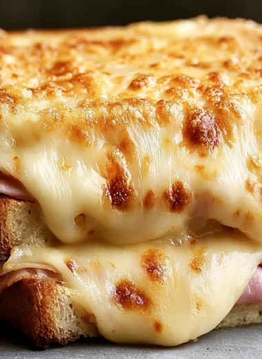 Delicious French Croque Monsieur sandwich with ham and cheese