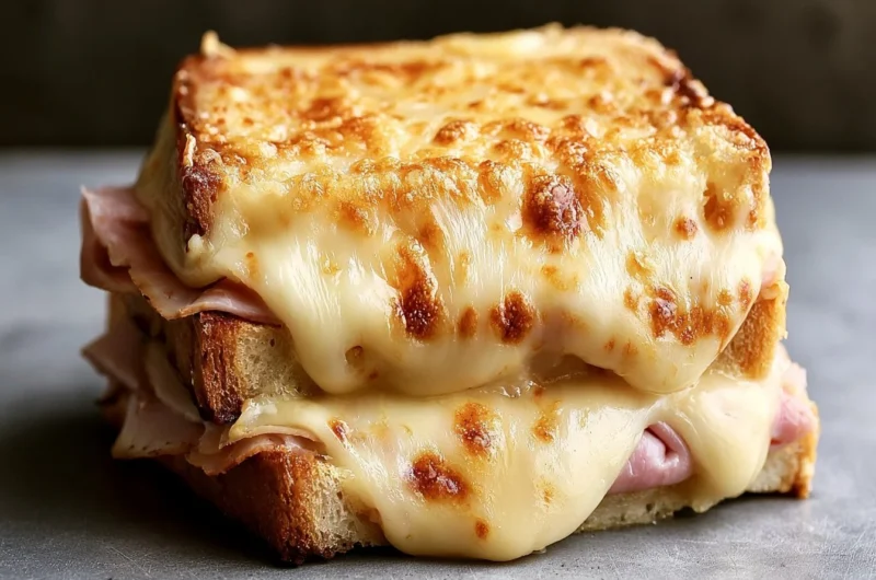 Delicious French Croque Monsieur sandwich with ham and cheese