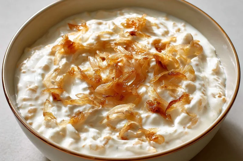 Delicious bowl of French Onion Dip served with crispy chips for game night