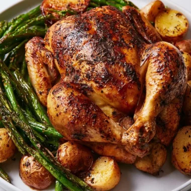 Traditional French roast chicken with herbs recipe (Poulet Rôti au Four)