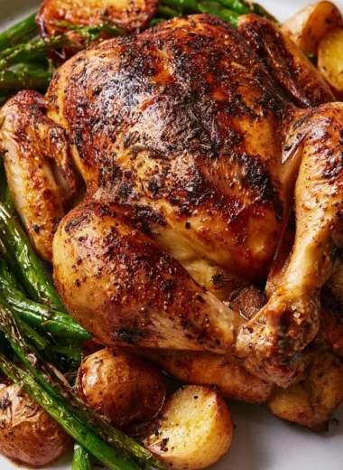 Traditional French roast chicken with herbs recipe (Poulet Rôti au Four)
