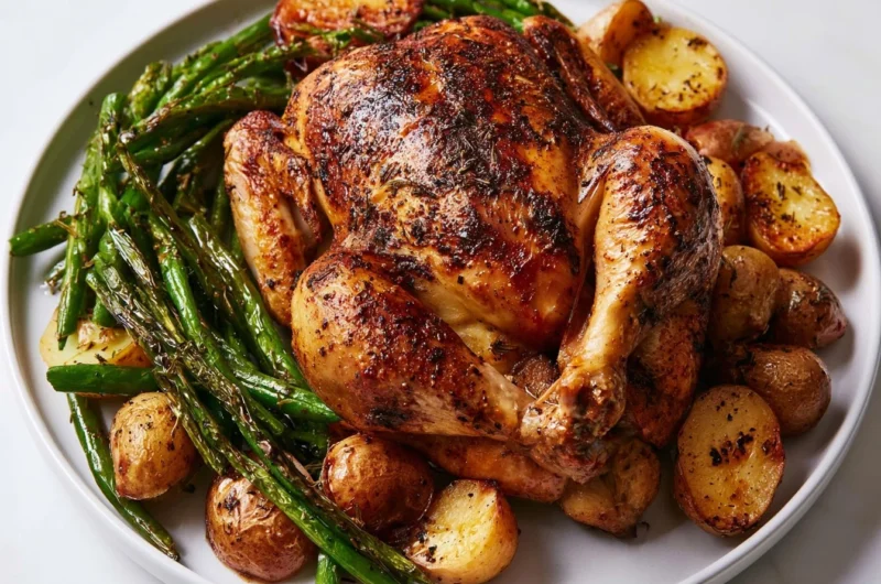 Traditional French roast chicken with herbs recipe (Poulet Rôti au Four)