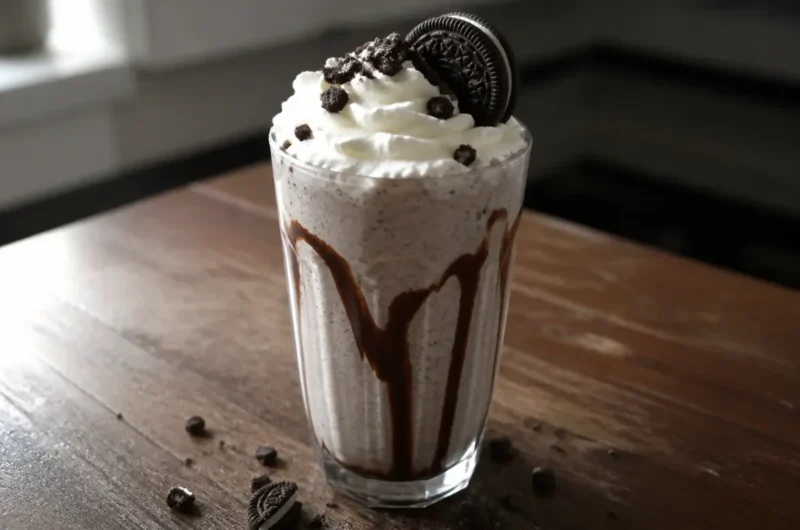 Delicious Oreo Milkshake topped with whipped cream and crushed Oreos