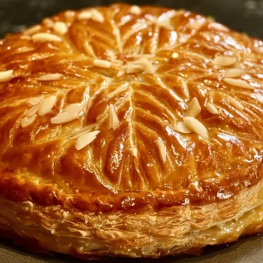 Traditional French Pithiviers pastry filled with almond cream.