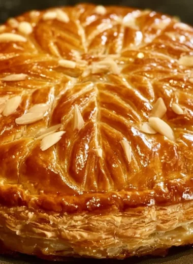 Traditional French Pithiviers pastry filled with almond cream.