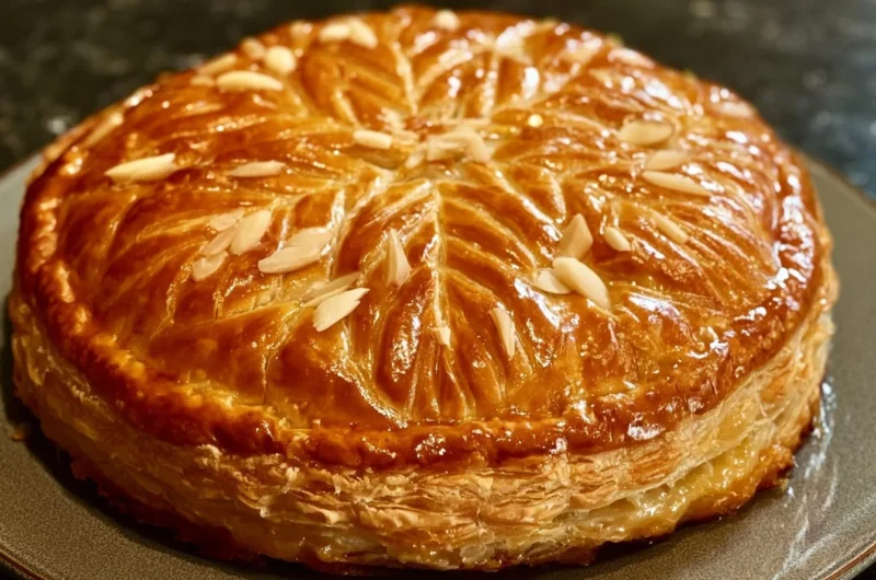 Traditional French Pithiviers pastry filled with almond cream.