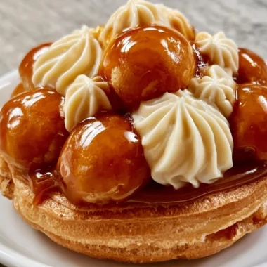 Delicious Saint-Honoré pastry topped with cream and caramel