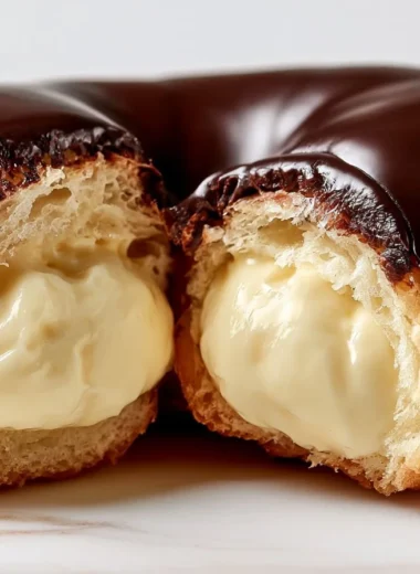 Delicious traditional chocolate profiteroles served on a plate