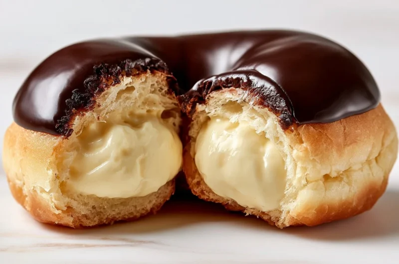 Delicious traditional chocolate profiteroles served on a plate