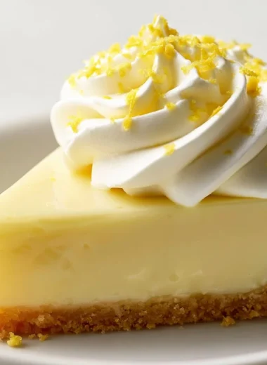 Classic French lemon tart (Tarte au Citron) beautifully presented with lemon slices.
