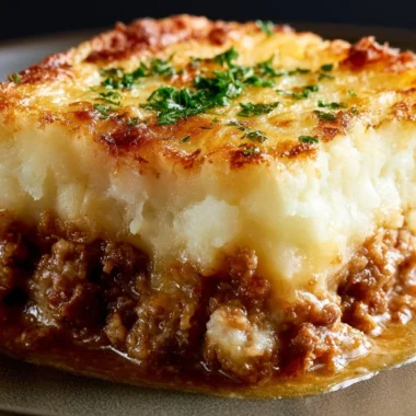Delicious Hachis Parmentier, a traditional French Shepherd's Pie with mashed potatoes and meat.