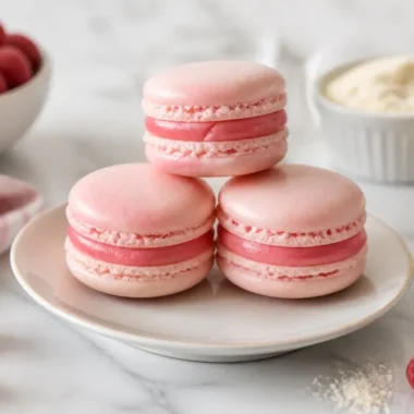 Colorful French macarons arranged on a plate, showcasing Beth's foolproof recipe.