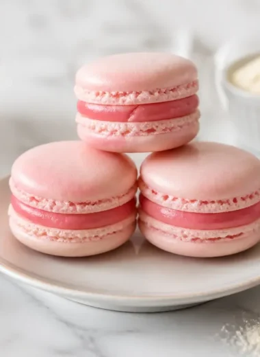 Colorful French macarons arranged on a plate, showcasing Beth's foolproof recipe.