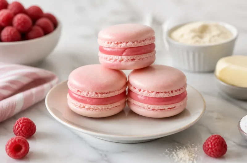 Colorful French macarons arranged on a plate, showcasing Beth's foolproof recipe.
